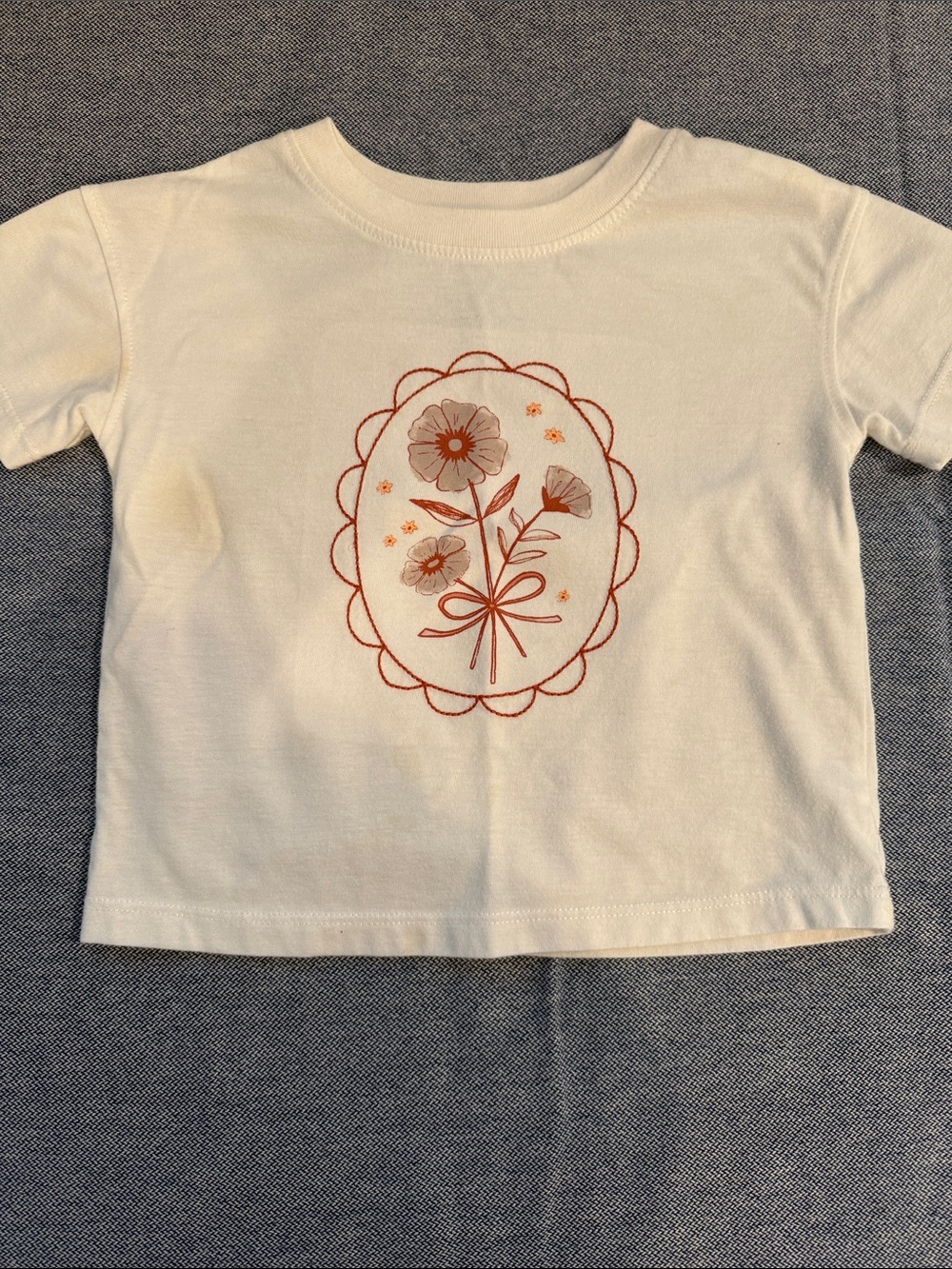 Cat & Jack Cream Tee with Orange Floral Embroidery